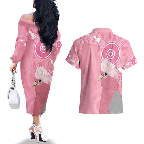 Australia Breast Cancer Awareness Couples Matching Off The Shoulder Long Sleeve Dress and Hawaiian Shirt Galah Faith Hope Love Pink Month - Aussie Hoodie