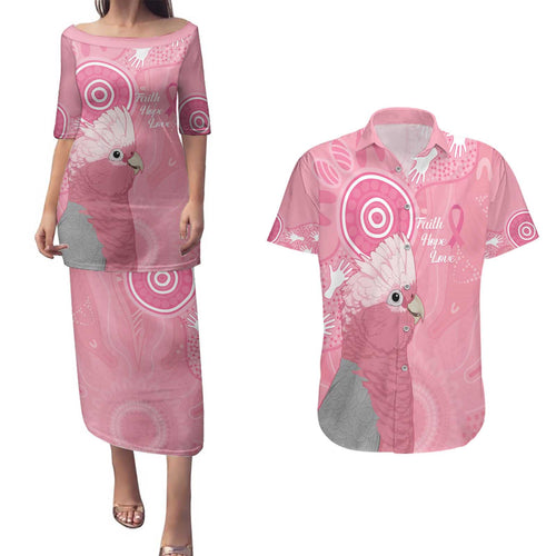 Australia Breast Cancer Awareness Couples Matching Puletasi and Hawaiian Shirt Galah Faith Hope Love Pink Month - Aussie Hoodie