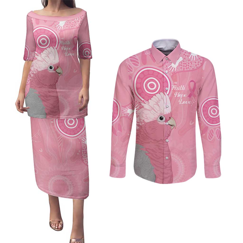 Australia Breast Cancer Awareness Couples Matching Puletasi and Long Sleeve Button Shirt Galah Faith Hope Love Pink Month - Aussie Hoodie