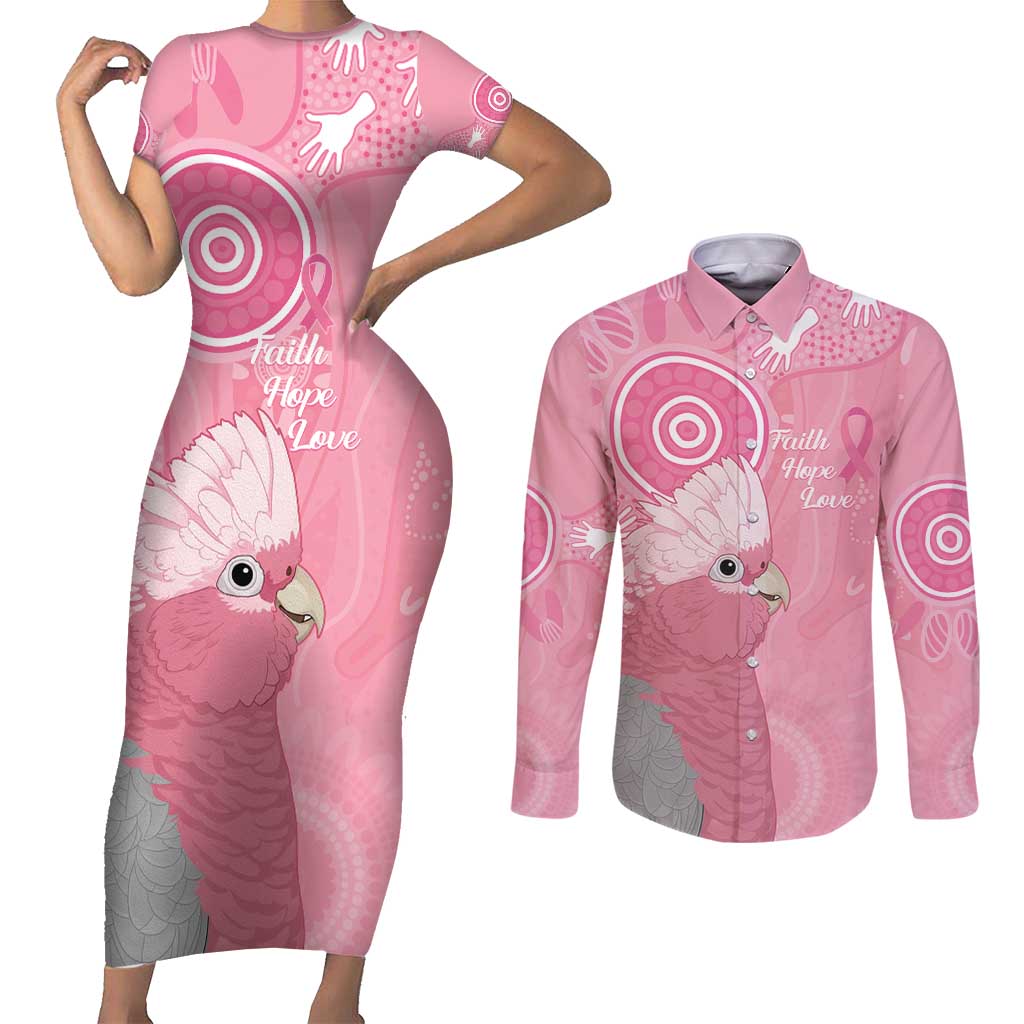 Australia Breast Cancer Awareness Couples Matching Short Sleeve Bodycon Dress and Long Sleeve Button Shirt Galah Faith Hope Love Pink Month - Aussie Hoodie