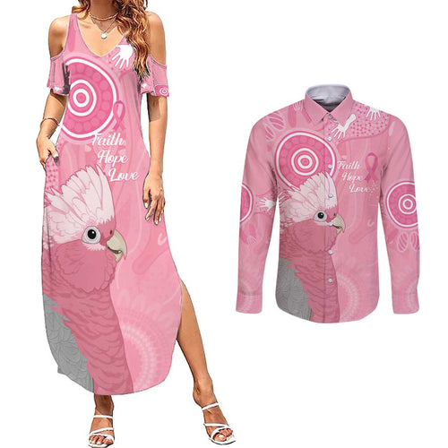 Australia Breast Cancer Awareness Couples Matching Summer Maxi Dress and Long Sleeve Button Shirt Galah Faith Hope Love Pink Month - Aussie Hoodie