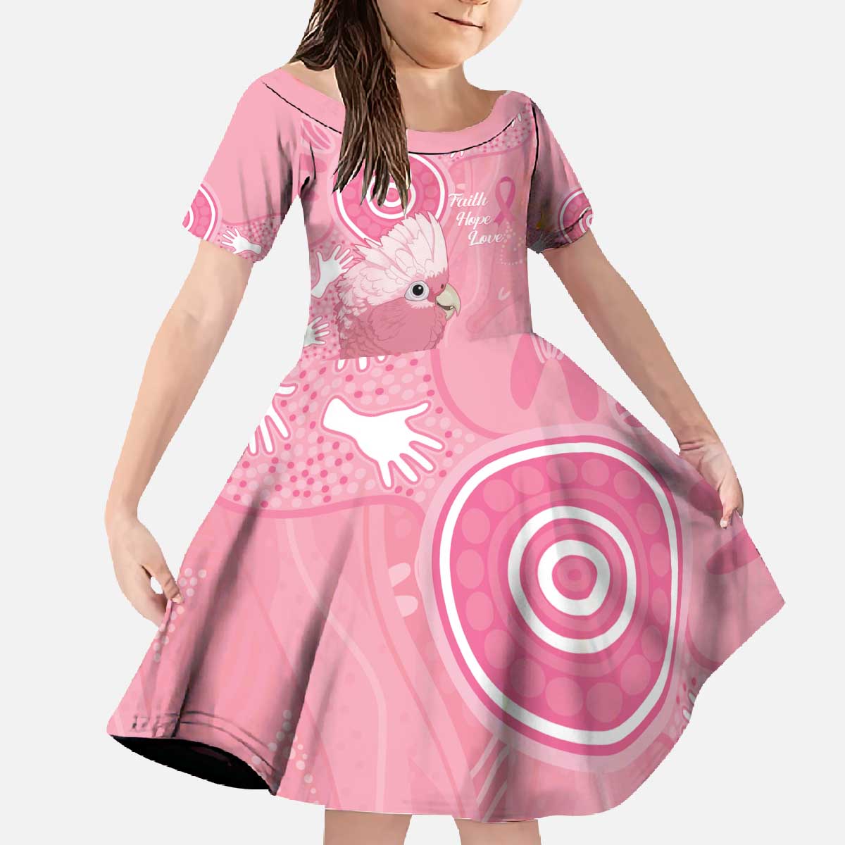Australia Breast Cancer Awareness Family Matching Off The Shoulder Long Sleeve Dress and Hawaiian Shirt Galah Faith Hope Love Pink Month - Aussie Hoodie