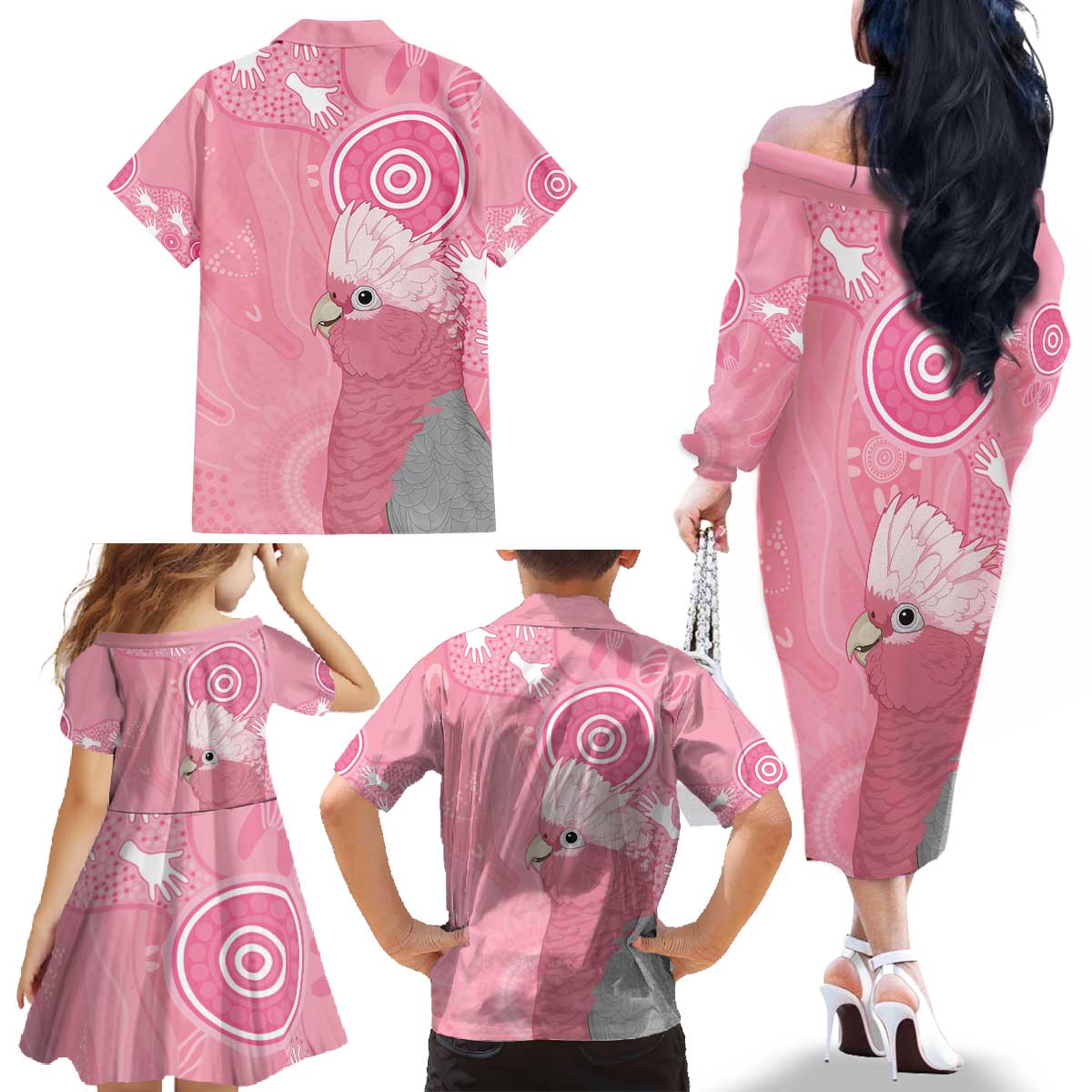 Australia Breast Cancer Awareness Family Matching Off The Shoulder Long Sleeve Dress and Hawaiian Shirt Galah Faith Hope Love Pink Month - Aussie Hoodie