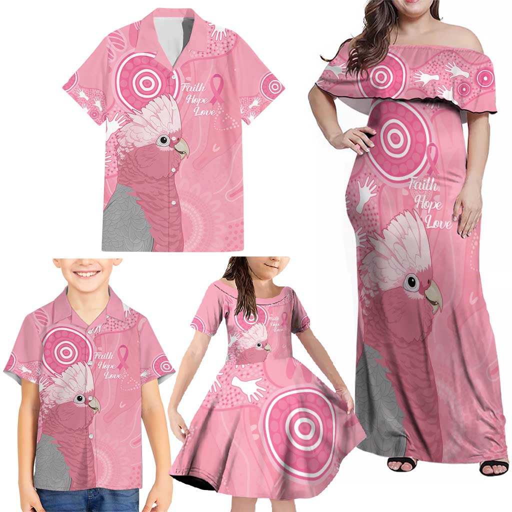 Australia Breast Cancer Awareness Family Matching Off Shoulder Maxi Dress and Hawaiian Shirt Galah Faith Hope Love Pink Month - Aussie Hoodie