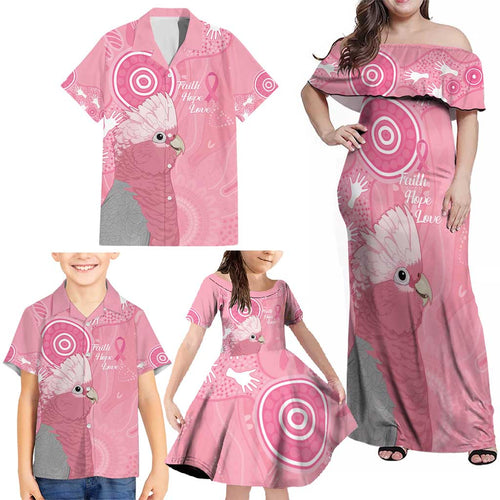 Australia Breast Cancer Awareness Family Matching Off Shoulder Maxi Dress and Hawaiian Shirt Galah Faith Hope Love Pink Month - Aussie Hoodie