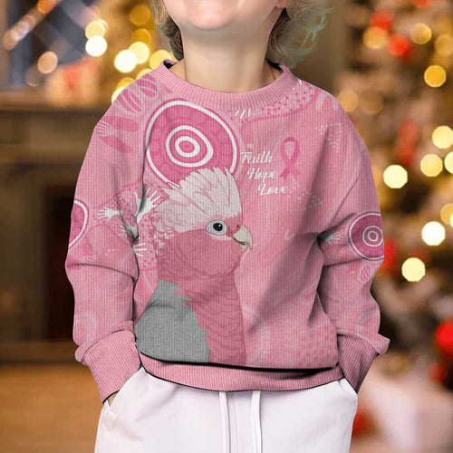 Australia Breast Cancer Awareness Kid Ugly Christmas Sweater Galah Faith Hope Love Pink Month - Aussie Hoodie