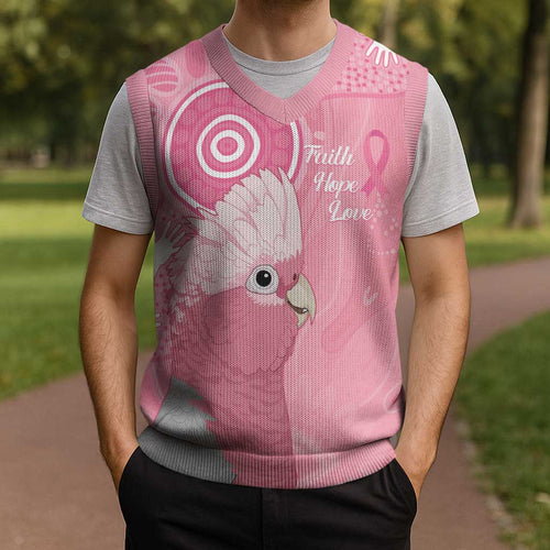 Australia Breast Cancer Awareness Christmas Knitted V-Neck Vest Galah Faith Hope Love Pink Month - Aussie Hoodie