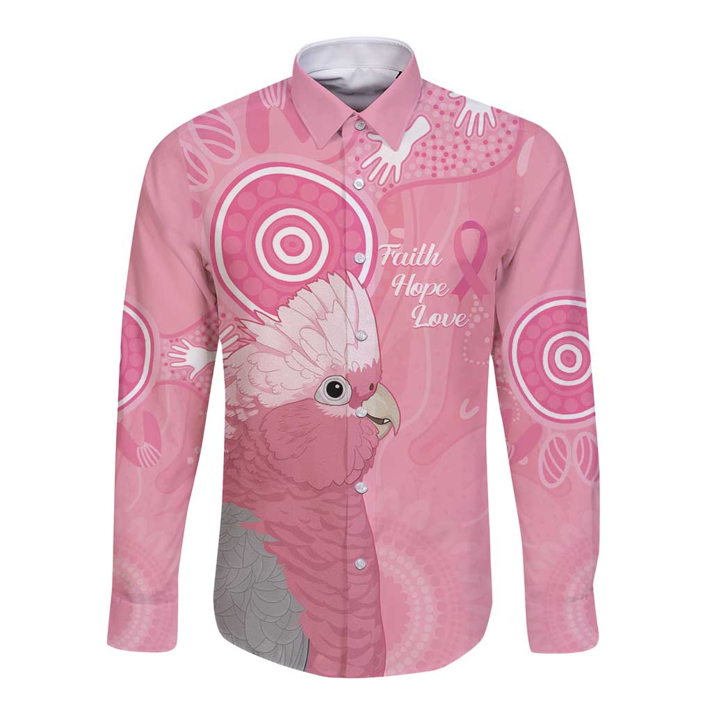 Australia Breast Cancer Awareness Long Sleeve Button Shirt Galah Faith Hope Love Pink Month - Aussie Hoodie
