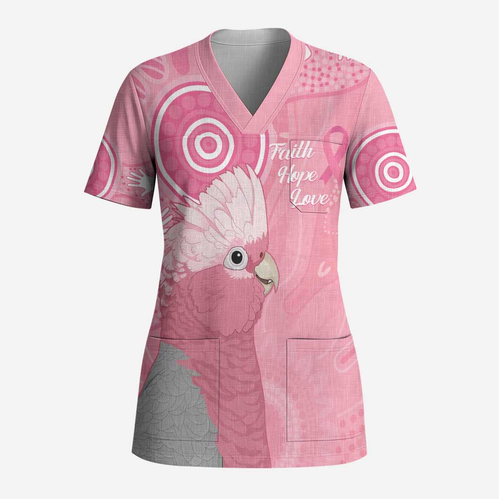 Australia Breast Cancer Awareness Scrub Top Galah Faith Hope Love Pink Month - Aussie Hoodie