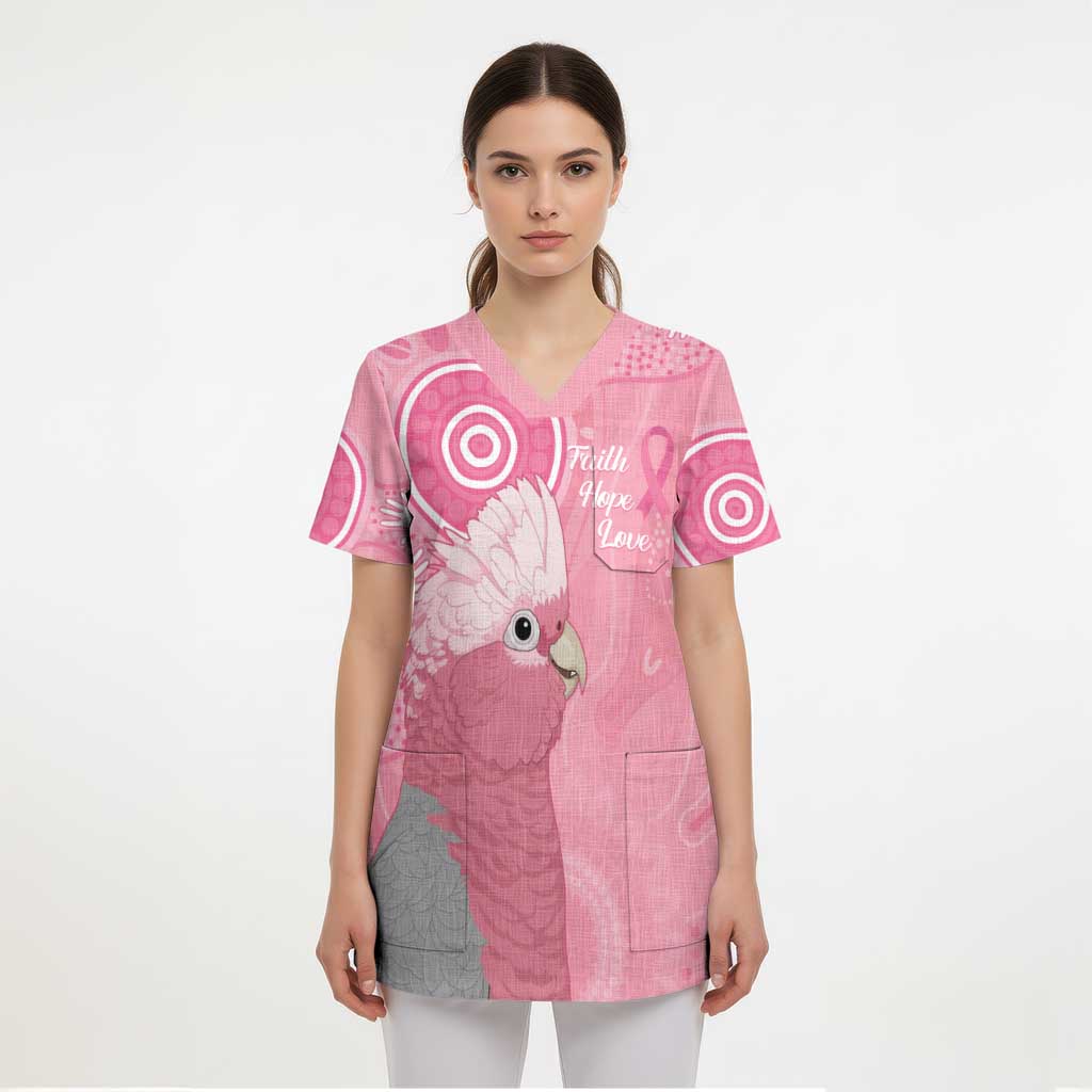 Australia Breast Cancer Awareness Scrub Top Galah Faith Hope Love Pink Month - Aussie Hoodie
