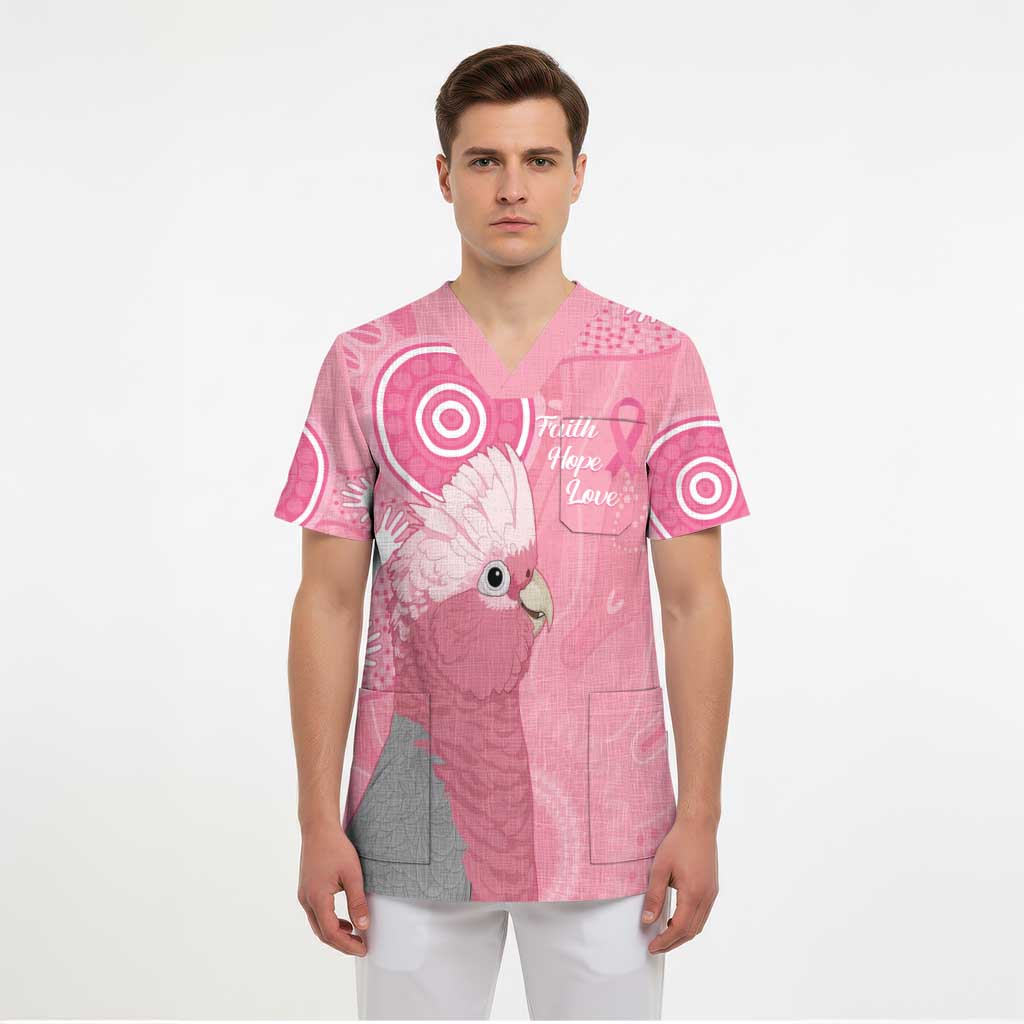 Australia Breast Cancer Awareness Scrub Top Galah Faith Hope Love Pink Month - Aussie Hoodie