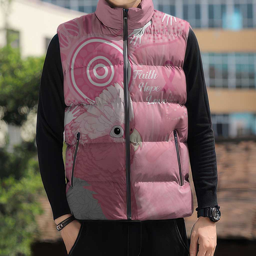 Australia Breast Cancer Awareness Sleeveless Puffer Jacket Galah Faith Hope Love Pink Month - Aussie Hoodie