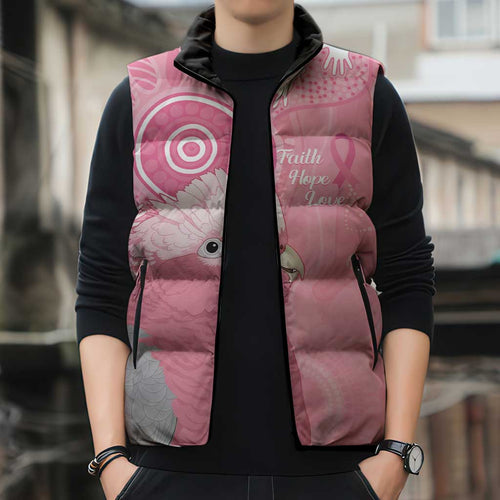Australia Breast Cancer Awareness Sleeveless Puffer Jacket Galah Faith Hope Love Pink Month - Aussie Hoodie