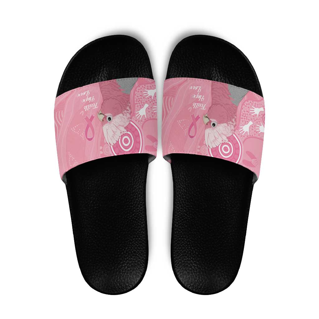 Australia Breast Cancer Awareness Slide Sandals Galah Faith Hope Love Pink Month - Aussie Hoodie