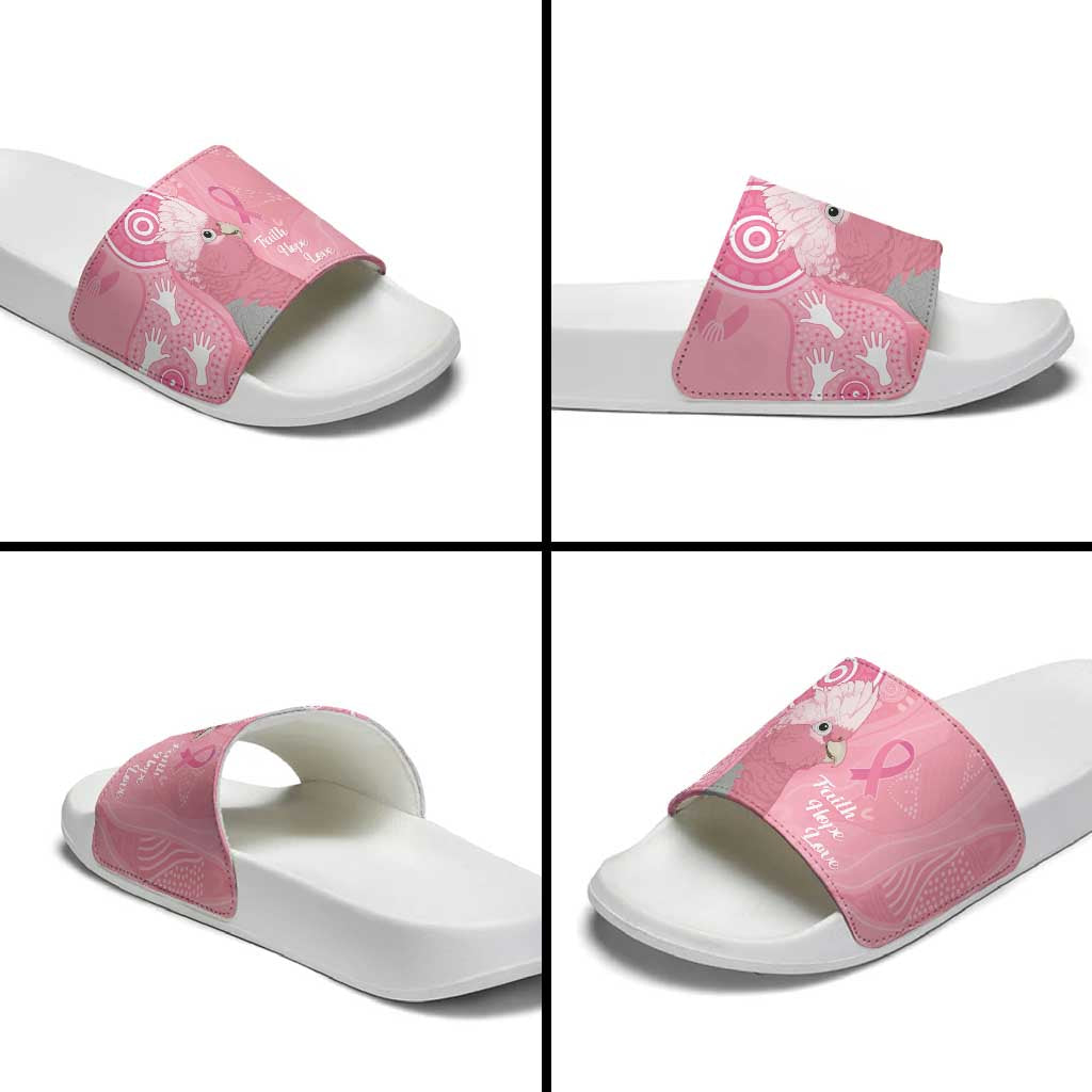 Australia Breast Cancer Awareness Slide Sandals Galah Faith Hope Love Pink Month - Aussie Hoodie