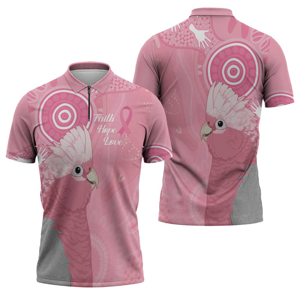 Australia Breast Cancer Awareness Zipper Polo Shirt Galah Faith Hope Love Pink Month - Aussie Hoodie