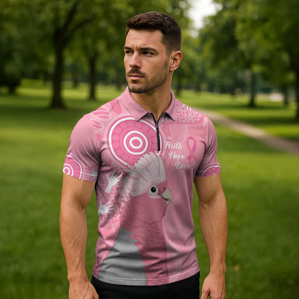 Australia Breast Cancer Awareness Zipper Polo Shirt Galah Faith Hope Love Pink Month - Aussie Hoodie