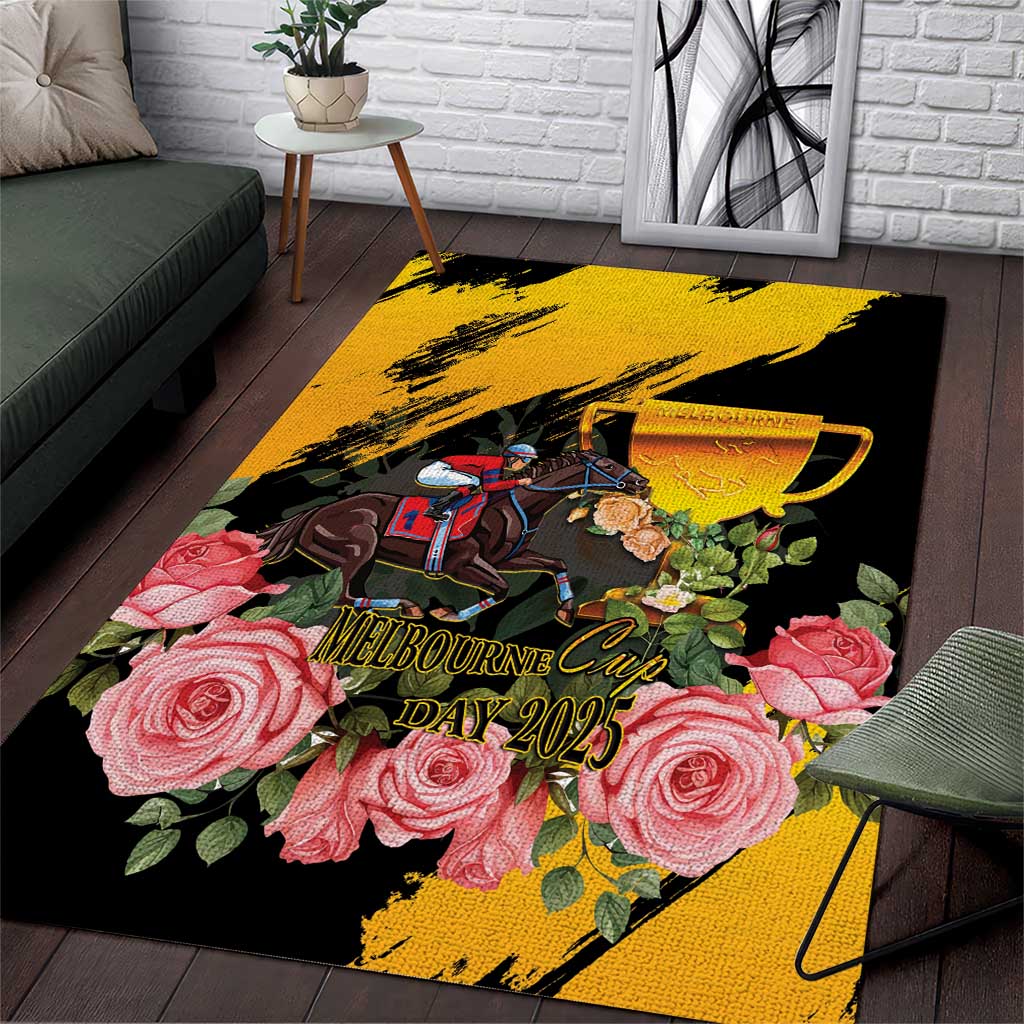 Personalised Australia Melbourne Cup Day Area Rug Horse Racing Trophy With Roses LT14
