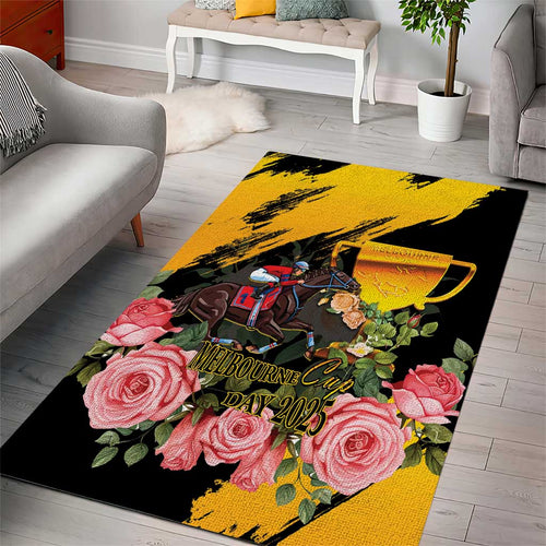 Personalised Australia Melbourne Cup Day Area Rug Horse Racing Trophy With Roses LT14