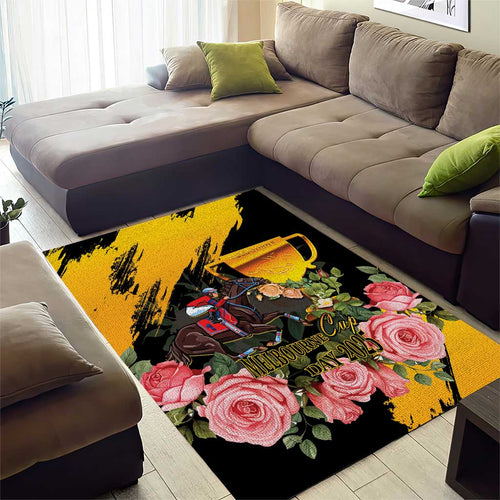 Personalised Australia Melbourne Cup Day Area Rug Horse Racing Trophy With Roses LT14