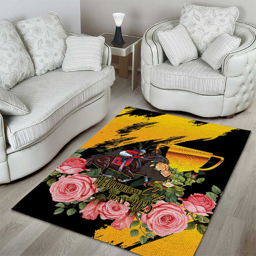 Personalised Australia Melbourne Cup Day Area Rug Horse Racing Trophy With Roses LT14