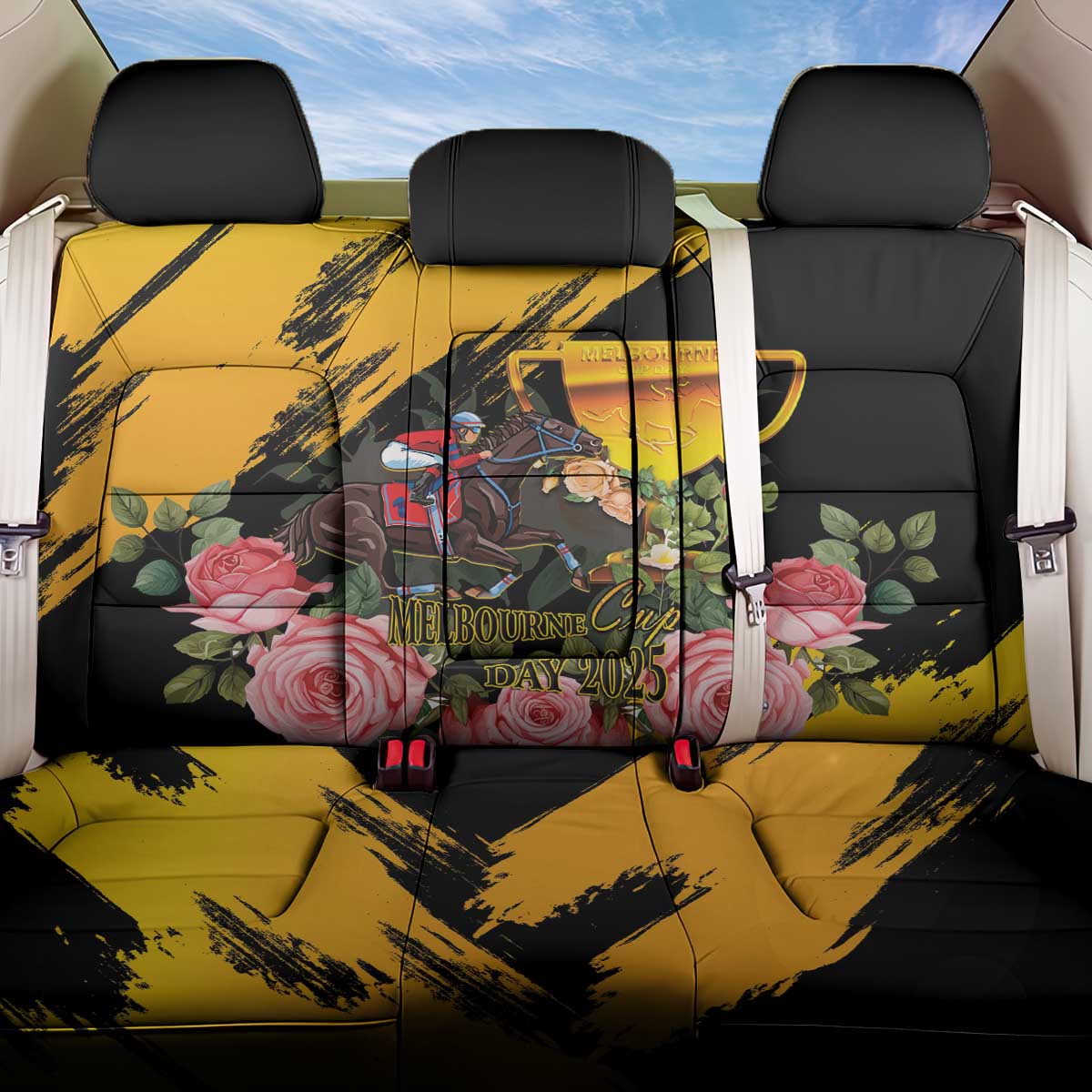Australia Melbourne Cup Day Back Car Seat Cover Horse Racing Trophy With Roses LT14