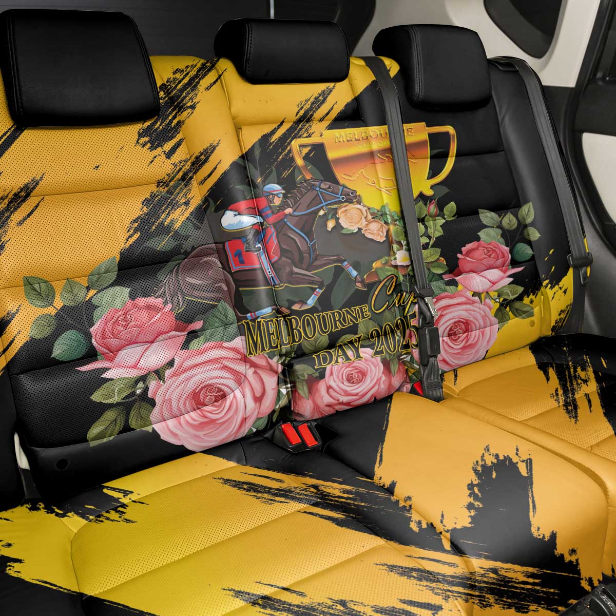 Australia Melbourne Cup Day Back Car Seat Cover Horse Racing Trophy With Roses LT14
