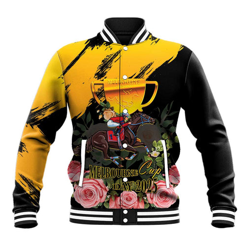 Personalised Australia Melbourne Cup Day Baseball Jacket Horse Racing Trophy With Roses LT14