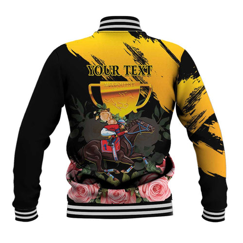 Personalised Australia Melbourne Cup Day Baseball Jacket Horse Racing Trophy With Roses LT14
