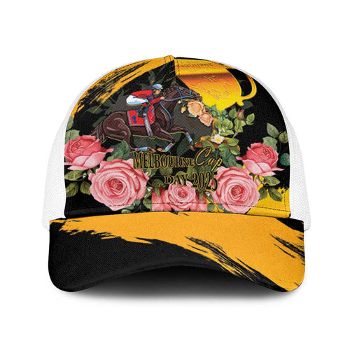 Australia Melbourne Cup Day Baseball Net Cap Horse Racing Trophy With Roses - Aussie Hoodie