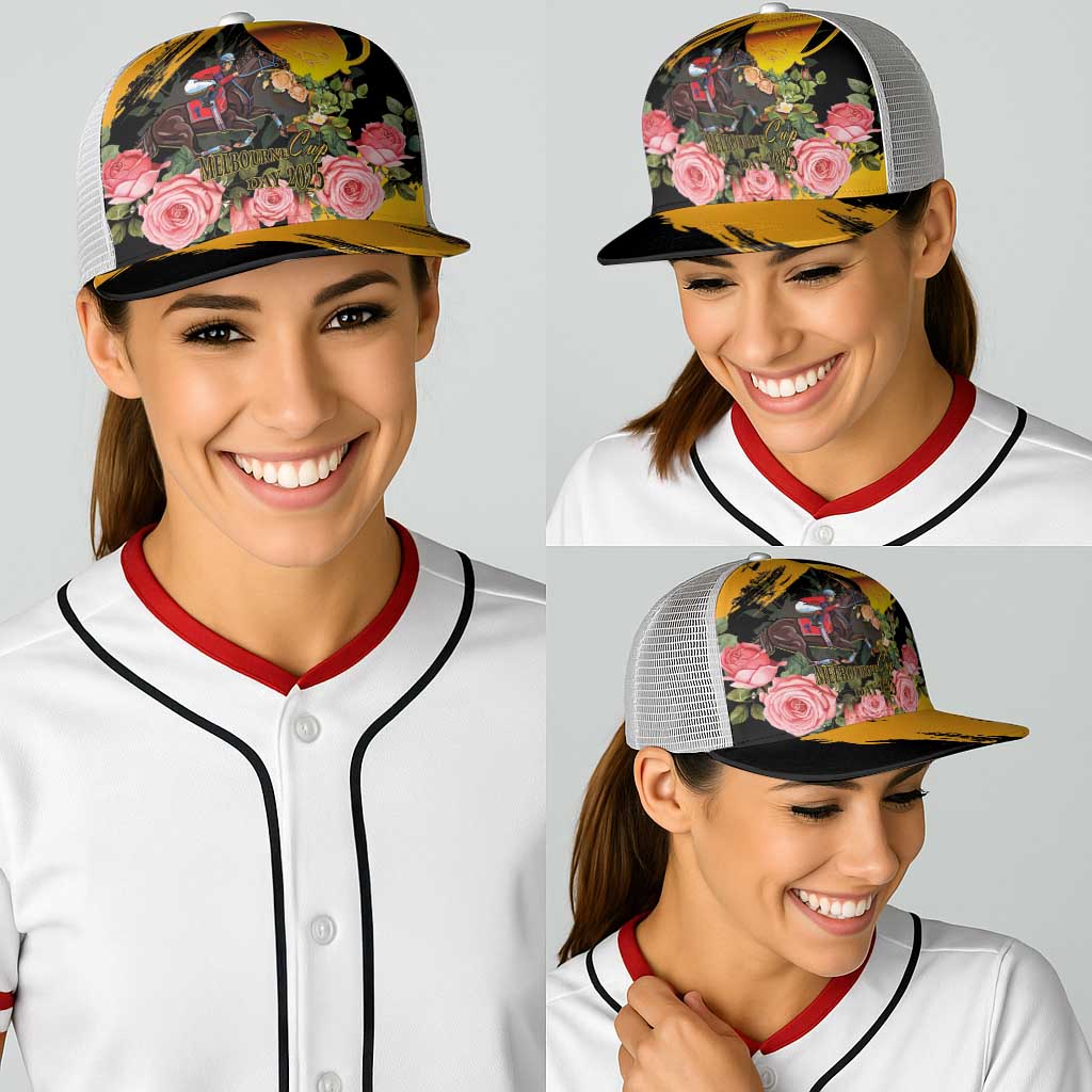 Australia Melbourne Cup Day Baseball Net Cap Horse Racing Trophy With Roses - Aussie Hoodie