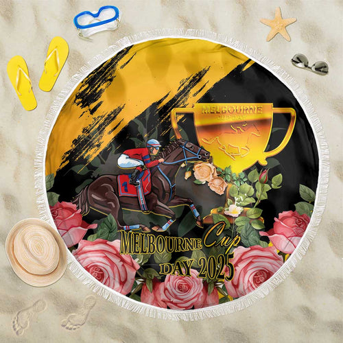Personalised Australia Melbourne Cup Day Beach Blanket Horse Racing Trophy With Roses LT14