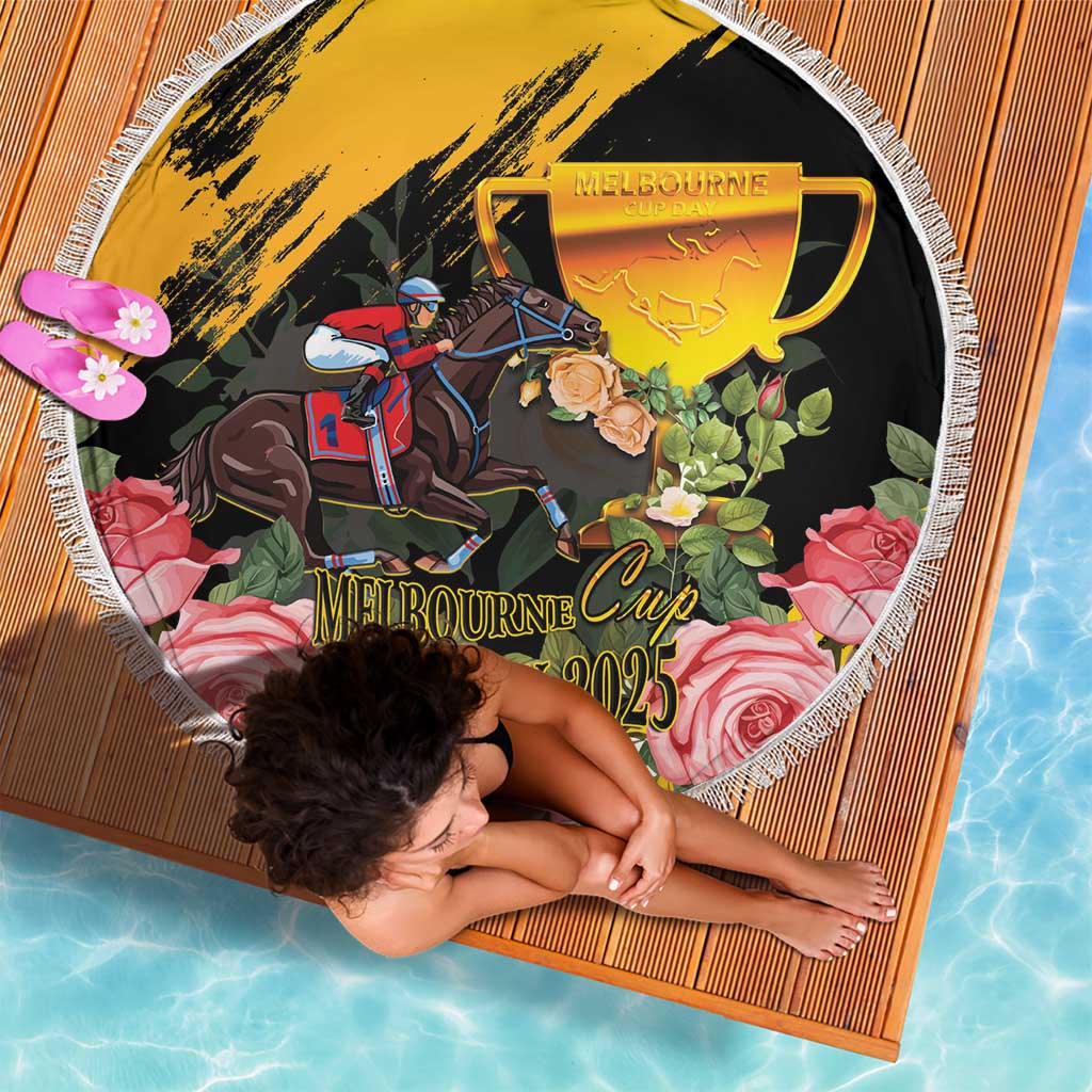 Personalised Australia Melbourne Cup Day Beach Blanket Horse Racing Trophy With Roses LT14