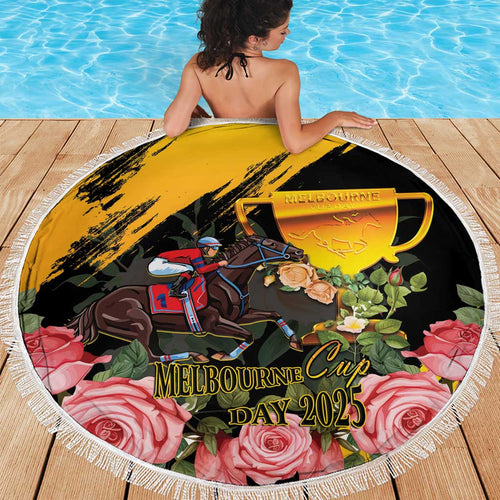 Personalised Australia Melbourne Cup Day Beach Blanket Horse Racing Trophy With Roses LT14