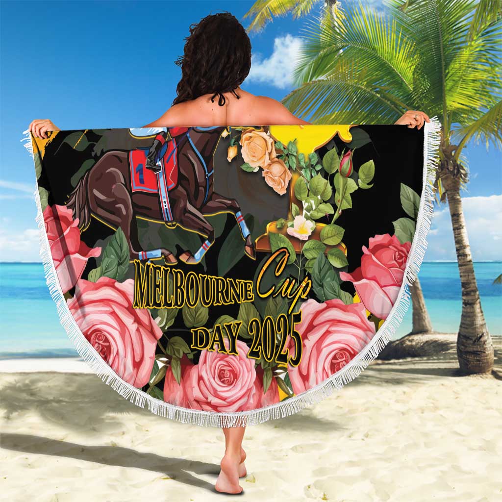 Personalised Australia Melbourne Cup Day Beach Blanket Horse Racing Trophy With Roses LT14