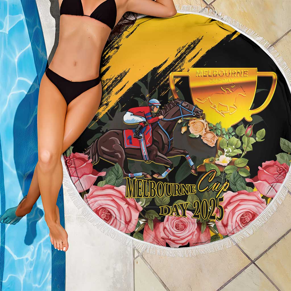 Personalised Australia Melbourne Cup Day Beach Blanket Horse Racing Trophy With Roses LT14