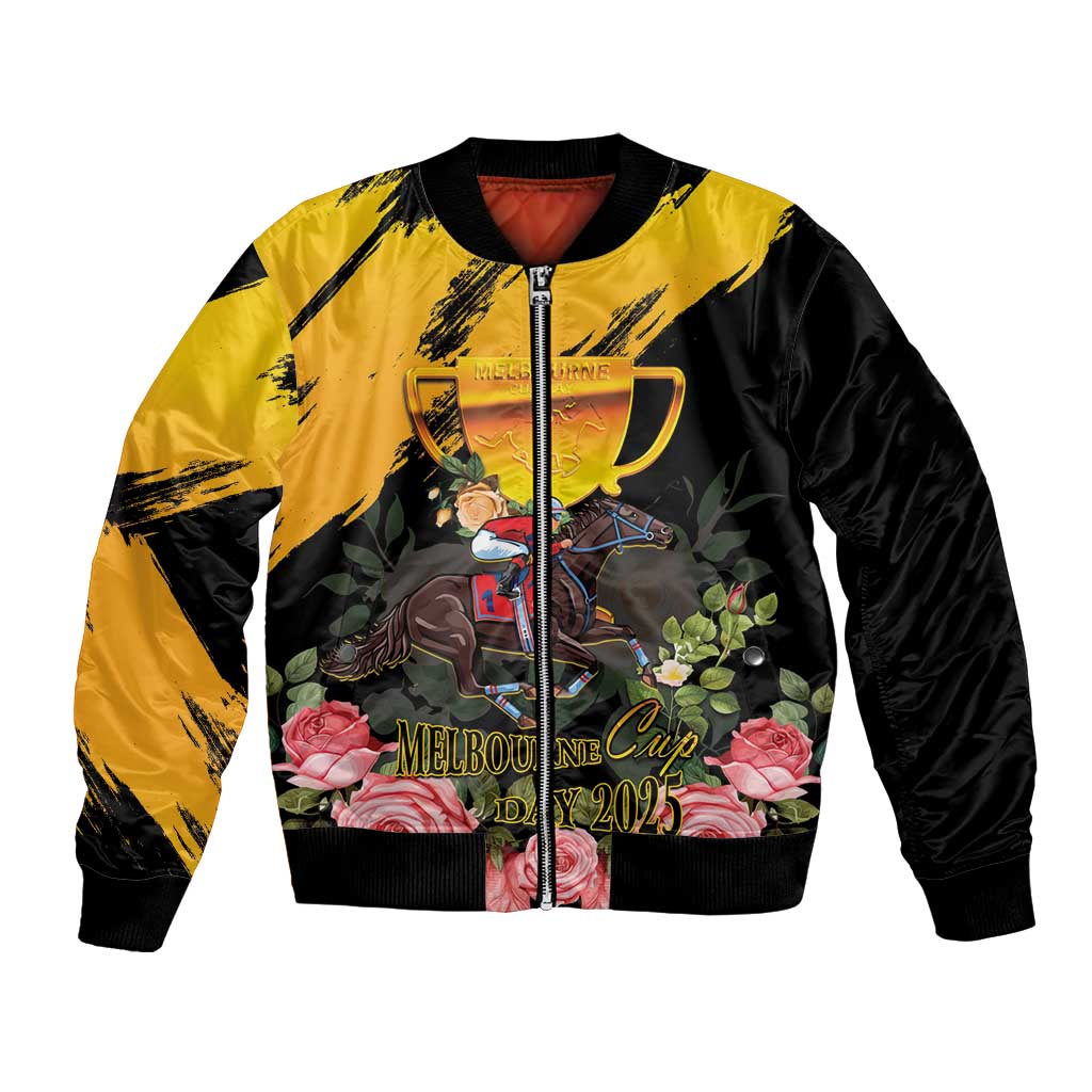 Personalised Australia Melbourne Cup Day Bomber Jacket Horse Racing Trophy With Roses LT14