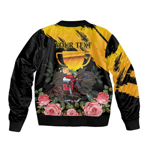 Personalised Australia Melbourne Cup Day Bomber Jacket Horse Racing Trophy With Roses LT14