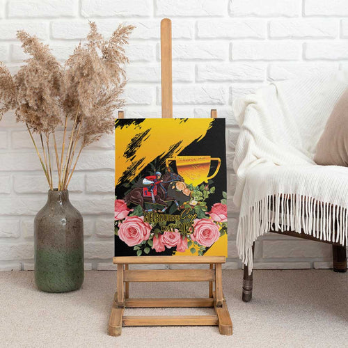 Personalised Australia Melbourne Cup Day Canvas Wall Art Horse Racing Trophy With Roses LT14
