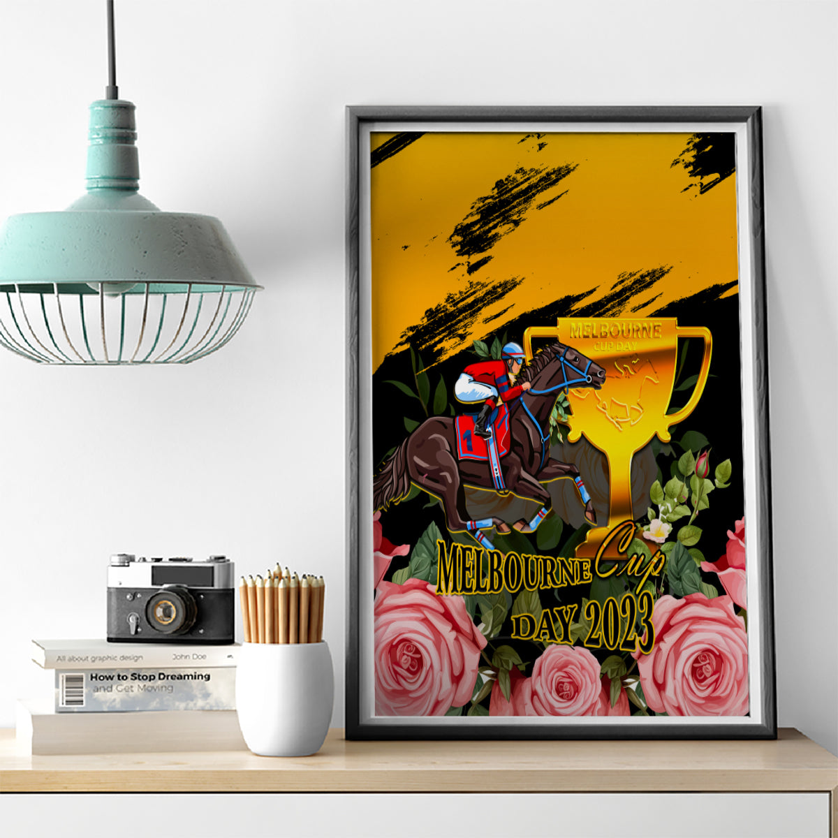 personalised-australia-melbourne-cup-day-canvas-wall-art-2023-horse-racing-trophy-with-roses