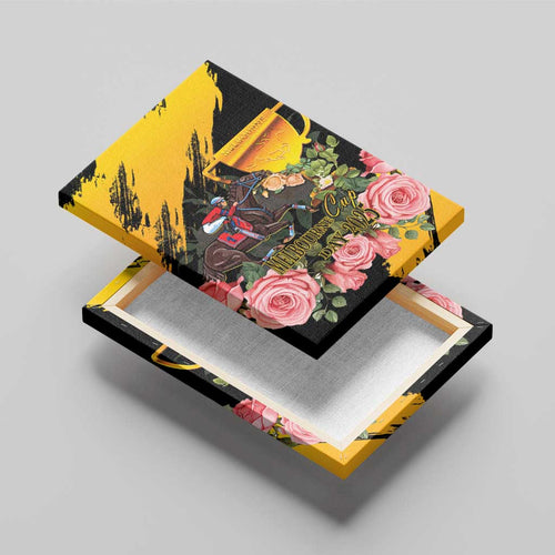 Personalised Australia Melbourne Cup Day Canvas Wall Art Horse Racing Trophy With Roses LT14