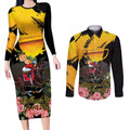 Personalised Australia Melbourne Cup Day Couples Matching Long Sleeve Bodycon Dress and Long Sleeve Button Shirt Horse Racing Trophy With Roses LT14