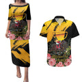 Personalised Australia Melbourne Cup Day Couples Matching Puletasi Dress and Hawaiian Shirt Horse Racing Trophy With Roses LT14