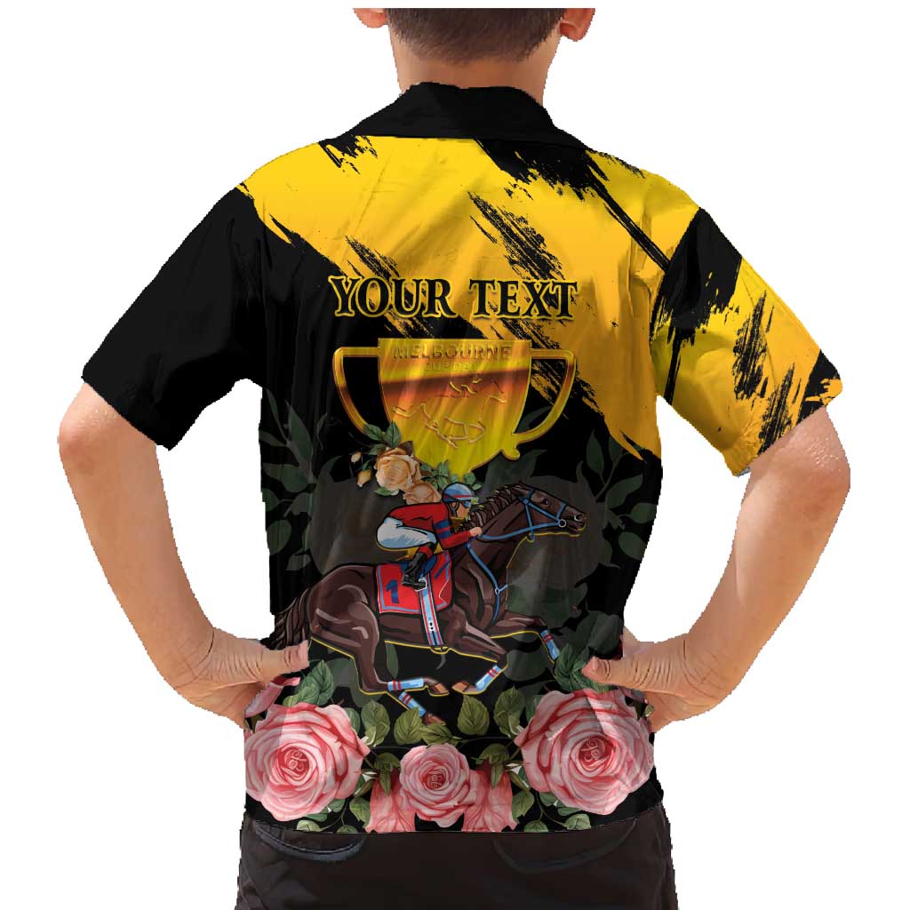 Personalised Australia Melbourne Cup Day Family Matching Mermaid Dress and Hawaiian Shirt Horse Racing Trophy With Roses LT14
