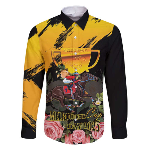 Personalised Australia Melbourne Cup Day Family Matching Mermaid Dress and Hawaiian Shirt Horse Racing Trophy With Roses LT14