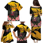 Personalised Australia Melbourne Cup Day Family Matching Puletasi Dress and Hawaiian Shirt Horse Racing Trophy With Roses LT14