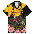 Personalised Australia Melbourne Cup Day Family Matching Puletasi Dress and Hawaiian Shirt Horse Racing Trophy With Roses LT14