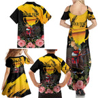 Personalised Australia Melbourne Cup Day Family Matching Summer Maxi Dress and Hawaiian Shirt Horse Racing Trophy With Roses LT14