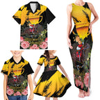 Personalised Australia Melbourne Cup Day Family Matching Tank Maxi Dress and Hawaiian Shirt Horse Racing Trophy With Roses LT14