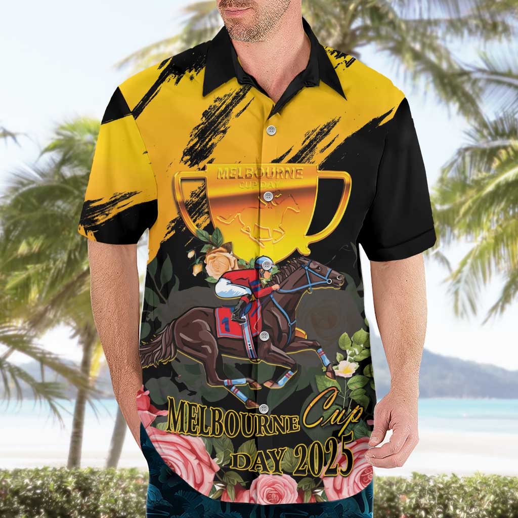 Personalised Australia Melbourne Cup Day Hawaiian Shirt Horse Racing Trophy With Roses LT14